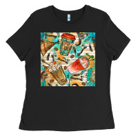 Black western indian coffee cups with aztec seamless pattern bbs Ladies Tee - BundleAndBundleShop