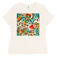 Bone western indian coffee cups with aztec seamless pattern bbs Ladies Tee - BundleAndBundleShop