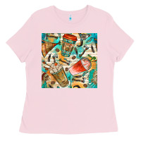 Bubblegum Pink western indian coffee cups with aztec seamless pattern bbs Ladies Tee - BundleAndBundleShop