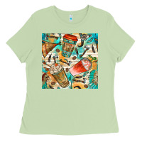 Matcha western indian coffee cups with aztec seamless pattern bbs Ladies Tee - BundleAndBundleShop