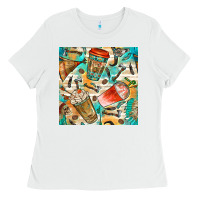 White western indian coffee cups with aztec seamless pattern bbs Ladies Tee - BundleAndBundleShop