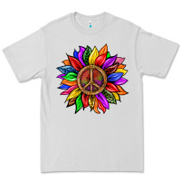 Dove Grey Pride LGBTQ+ Sunflower With Peace Premium Tee - BundleAndBundleShop
