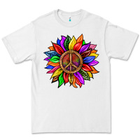 White Pride LGBTQ+ Sunflower With Peace Premium Tee - BundleAndBundleShop