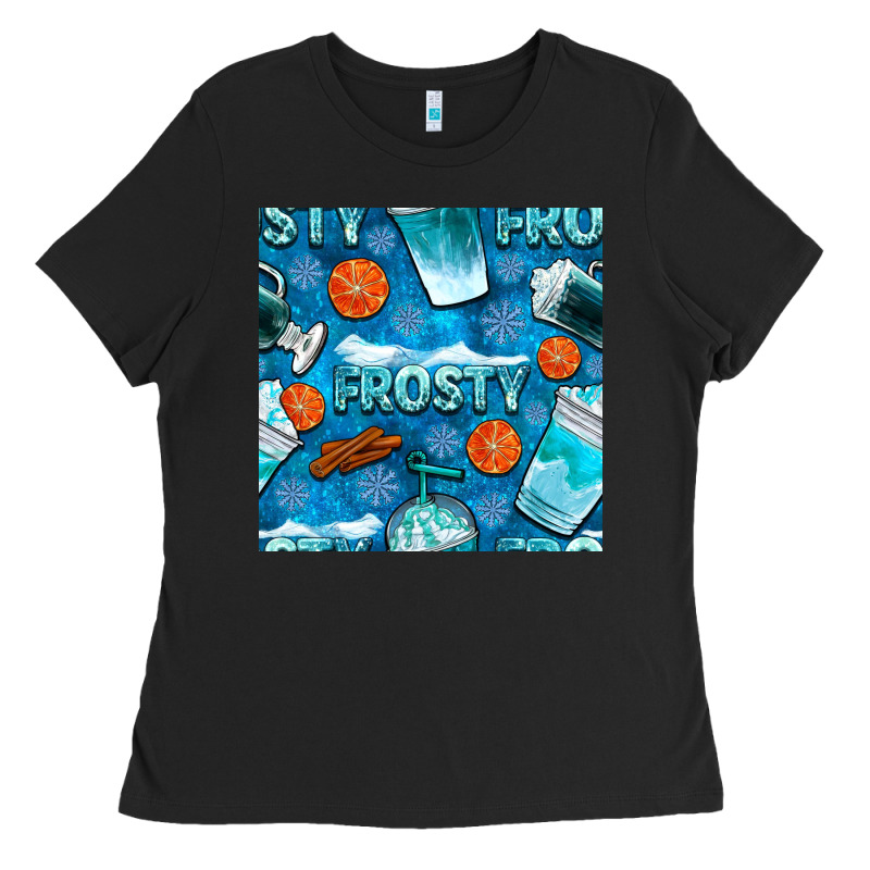 Winter Frosty Coffee Cups And Snow Seamless Pattern Bbs Ladies Tee by BundleAndBundleShop | Teevron