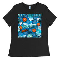 Black winter frosty coffee cups and snow seamless pattern bbs Ladies Tee - BundleAndBundleShop