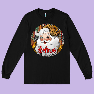 Believe Santa Claus Christmas Long Sleeve Tee Designed By Jasminsmagicworld
