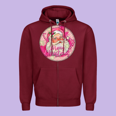 Pink Merry Christmas Santa Zipper Hoodie Designed By Fadigitalartstudio