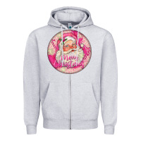 Heather Grey Pink Merry Christmas Santa Zipper Hoodie - FaDigitalArtStudio