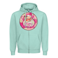 Seafoam Pink Merry Christmas Santa Zipper Hoodie - FaDigitalArtStudio