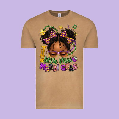 Little Miss Mardi Gras Afro Messy Bun Kid Vintage Tee Designed By Texasbilliewilder