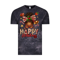 Cloud Black happy holidays christmas afro messy bun Vintage Tee - texasbilliewilder