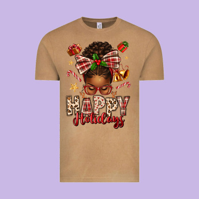 Happy Holidays Christmas Afro Messy Bun Vintage Tee Designed By Texasbilliewilder