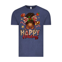 Vintage Denim happy holidays christmas afro messy bun Vintage Tee - texasbilliewilder