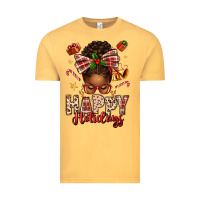 Vintage Mustard happy holidays christmas afro messy bun Vintage Tee - texasbilliewilder