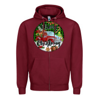 Burgundy Merry Christmas Truck Zipper Hoodie - FaDigitalArtStudio