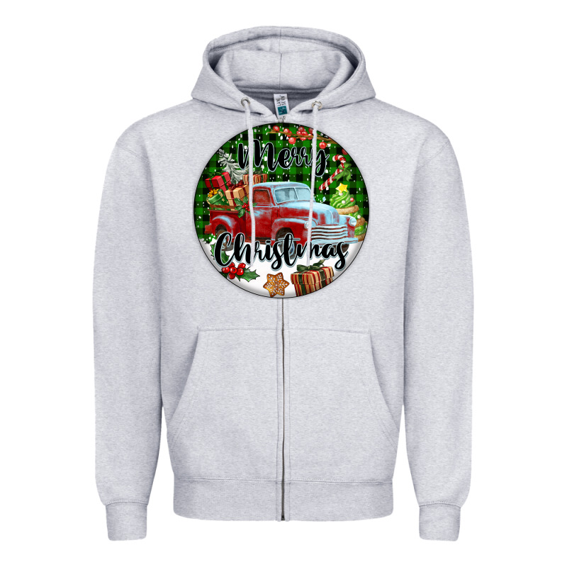 Merry Christmas Truck Zipper Hoodie by FaDigitalArtStudio | Teevron