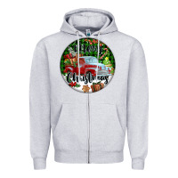 Heather Grey Merry Christmas Truck Zipper Hoodie - FaDigitalArtStudio