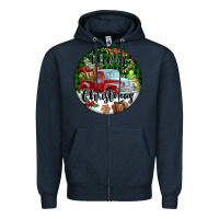 Navy Merry Christmas Truck Zipper Hoodie - FaDigitalArtStudio