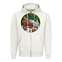 Oatmeal Heather Merry Christmas Truck Zipper Hoodie - FaDigitalArtStudio