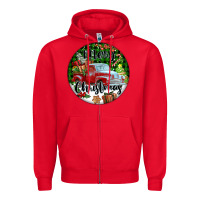 Red Merry Christmas Truck Zipper Hoodie - FaDigitalArtStudio
