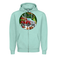 Seafoam Merry Christmas Truck Zipper Hoodie - FaDigitalArtStudio