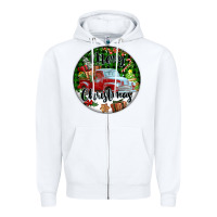 White Merry Christmas Truck Zipper Hoodie - FaDigitalArtStudio