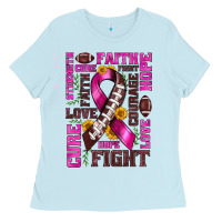 Baby Blue breast cancer american football ribbon love cure fight bbs Ladies Tee - BundleAndBundleShop