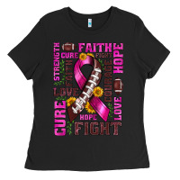 Black breast cancer american football ribbon love cure fight bbs Ladies Tee - BundleAndBundleShop
