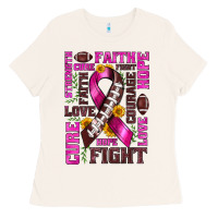 Bone breast cancer american football ribbon love cure fight bbs Ladies Tee - BundleAndBundleShop
