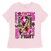Bubblegum Pink breast cancer american football ribbon love cure fight bbs Ladies Tee - BundleAndBundleShop
