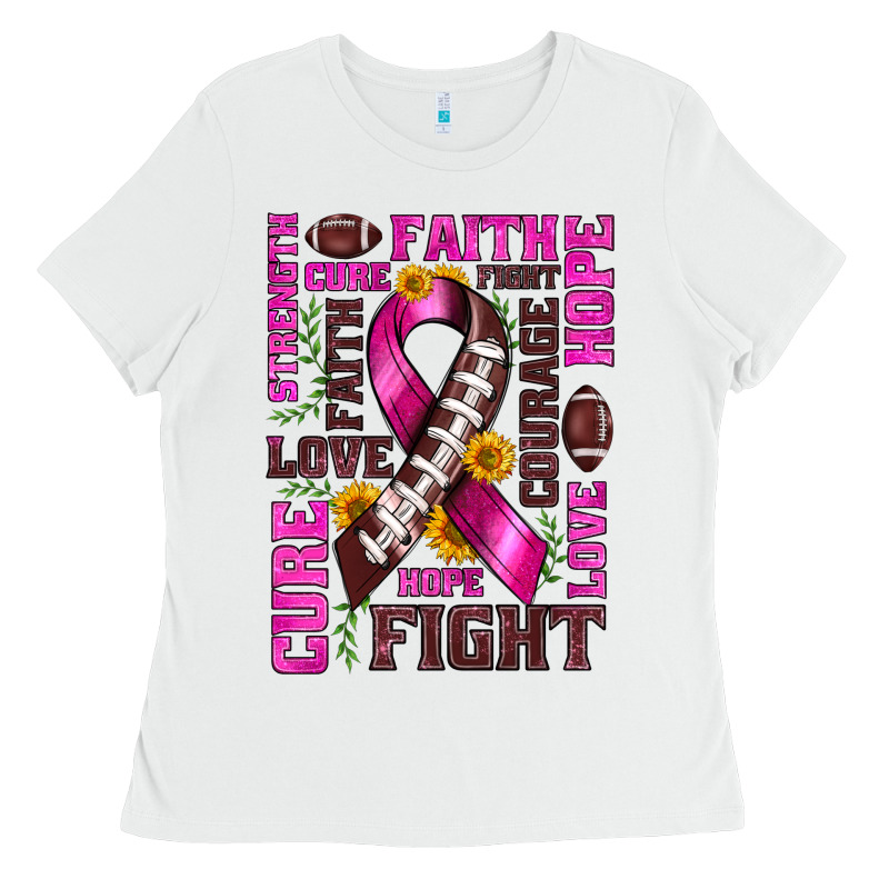 Breast Cancer American Football Ribbon Love Cure Fight Bbs Ladies Tee by BundleAndBundleShop | Teevron