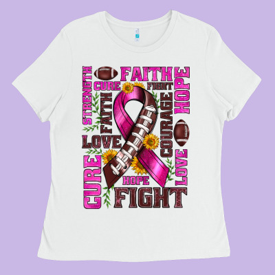 Breast Cancer American Football Ribbon Love Cure Fight Bbs Ladies Tee Designed By Bundleandbundleshop