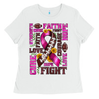 White breast cancer american football ribbon love cure fight bbs Ladies Tee - BundleAndBundleShop
