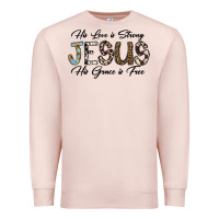 Pale Pink His Love is Strong Jesus His Grace is Free Premium Sweatshirt - CowhideDigitalArt