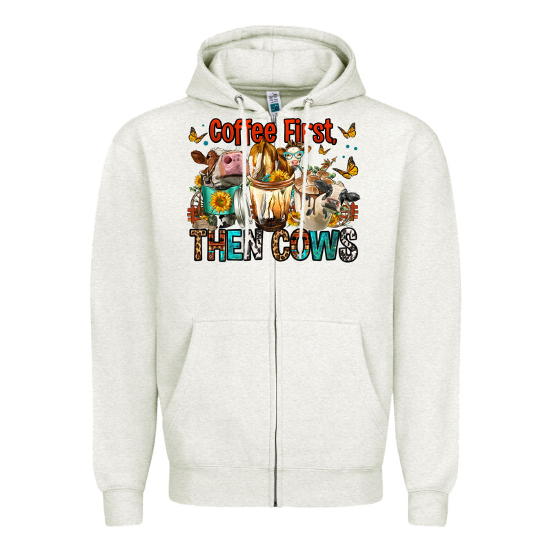 Coffee First Then Cows Zipper Hoodie by FaDigitalArtStudio | Teevron