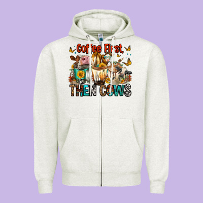 Coffee First Then Cows Zipper Hoodie Designed By Fadigitalartstudio