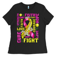 Black breast cancer softball ribbon love cure fight bbs Ladies Tee - BundleAndBundleShop