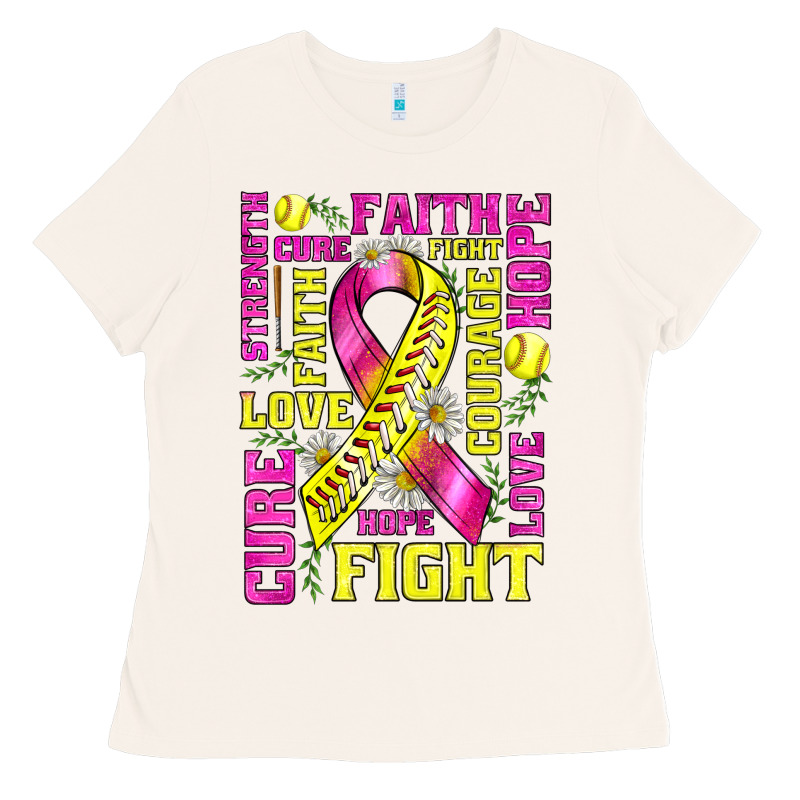 Breast Cancer Softball Ribbon Love Cure Fight Bbs Ladies Tee by BundleAndBundleShop | Teevron