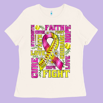 Breast Cancer Softball Ribbon Love Cure Fight Bbs Ladies Tee Designed By Bundleandbundleshop