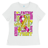 White breast cancer softball ribbon love cure fight bbs Ladies Tee - BundleAndBundleShop