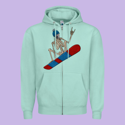 Skeleton Snowboard Zipper Hoodie Designed By Fadigitalartstudio