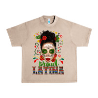 French Oak Proud Latina Skull Girl Messy Bun Urban Heavy Tee - texasbilliewilder