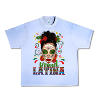 Grape Ice Proud Latina Skull Girl Messy Bun Urban Heavy Tee - texasbilliewilder