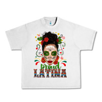 Lunar Rock Proud Latina Skull Girl Messy Bun Urban Heavy Tee - texasbilliewilder