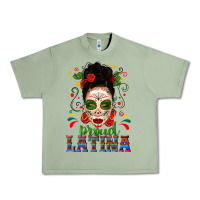 Oil Green Proud Latina Skull Girl Messy Bun Urban Heavy Tee - texasbilliewilder