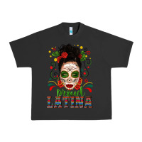Pigment Black Proud Latina Skull Girl Messy Bun Urban Heavy Tee - texasbilliewilder