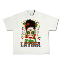 Pistachio Proud Latina Skull Girl Messy Bun Urban Heavy Tee - texasbilliewilder