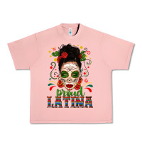 Salmon Proud Latina Skull Girl Messy Bun Urban Heavy Tee - texasbilliewilder