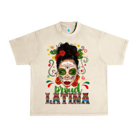 Sandshell Proud Latina Skull Girl Messy Bun Urban Heavy Tee - texasbilliewilder