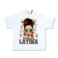 White Proud Latina Skull Girl Messy Bun Urban Heavy Tee - texasbilliewilder